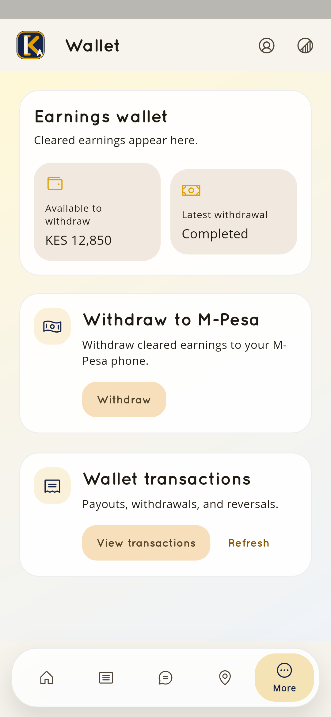 KnownAfrique lawyer wallet screen